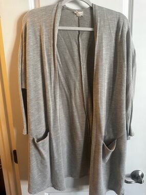 DONNI. Gray Ribbed Open Front Cardigan